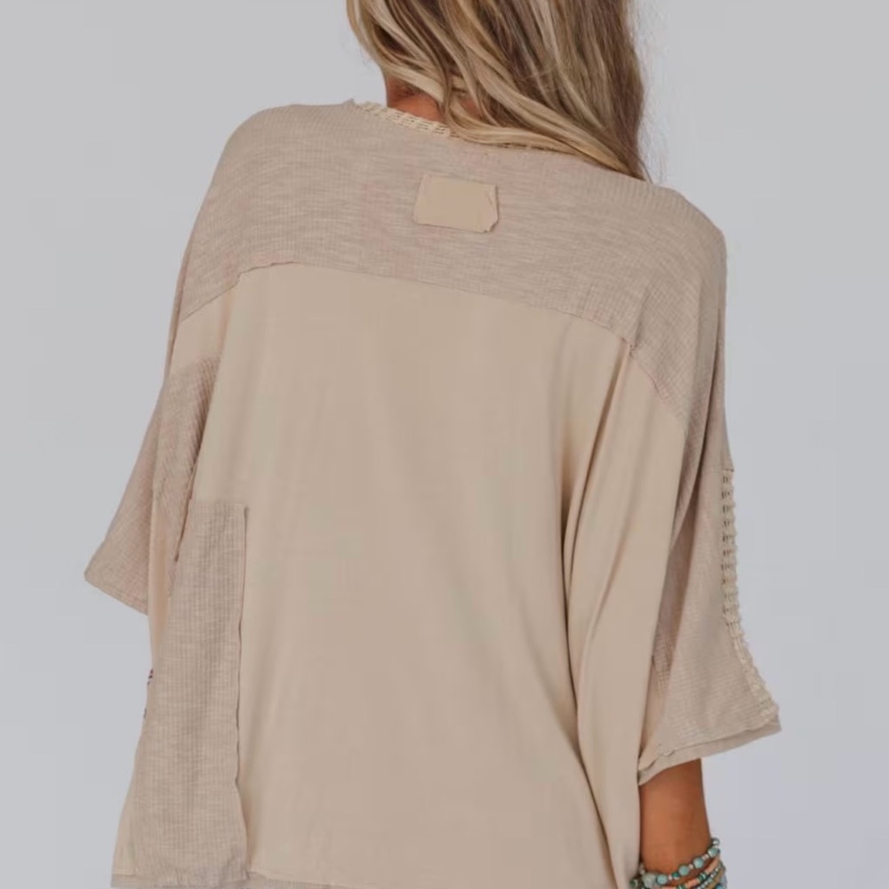 POL Beige Knit Patchwork Top - image 6